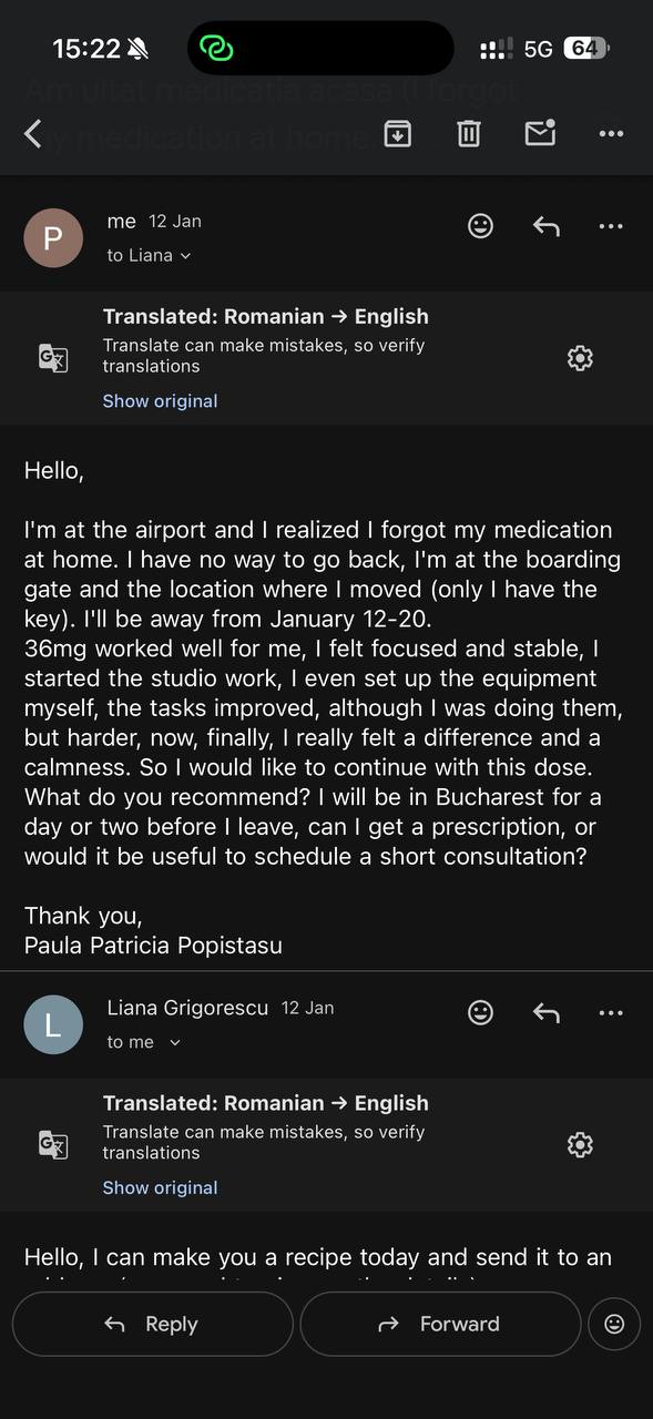 Medication forgotten at airport